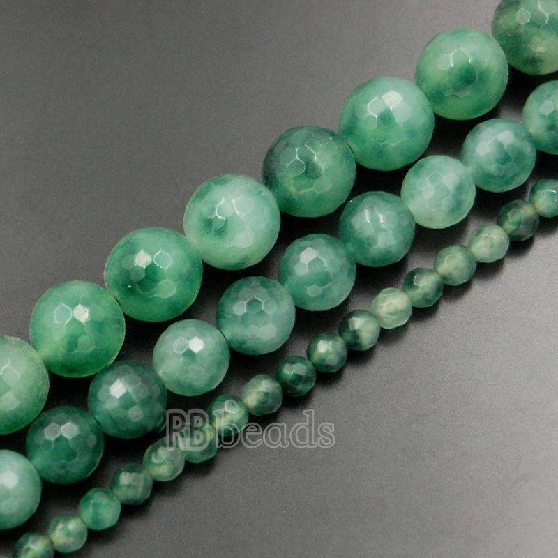 Natural Round Faceted Green Jade Beads, 4- 10mm, 15.5 strand 