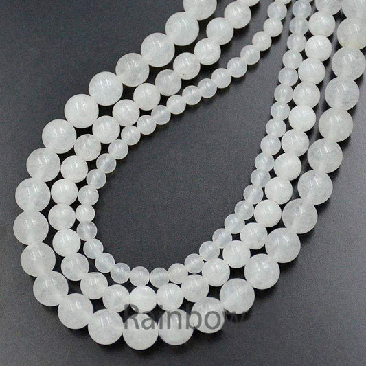 Natural Round White Jade Beads, 15.5'' strand, 2-12mm 