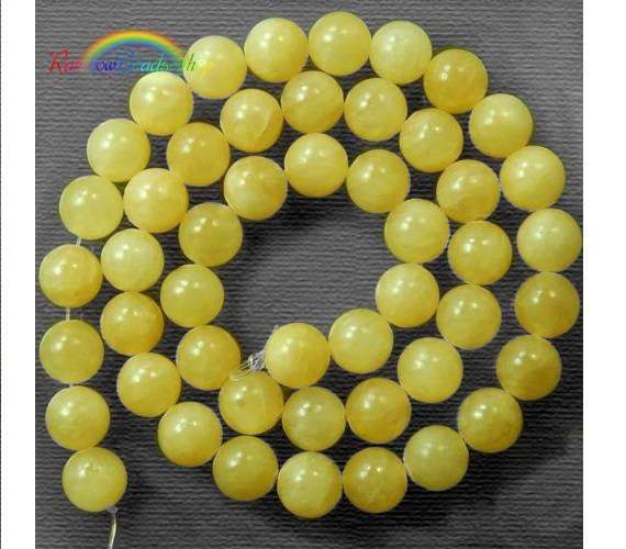 Natural Round Yellow Jade Beads, 15.5'' strand, 4-12mm 