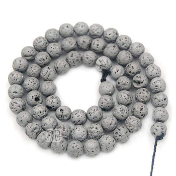 Natural Silver Volcanic Lava Beads Titanium Coated, 4-12mm Round Jewelry Gemstone, 15.5'' strand 