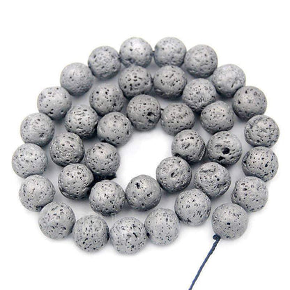 Natural Silver Volcanic Lava Beads Titanium Coated, 4-12mm Round Jewelry Gemstone, 15.5'' strand 