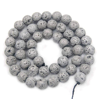 Natural Silver Volcanic Lava Beads Titanium Coated, 4-12mm Round Jewelry Gemstone, 15.5'' strand 