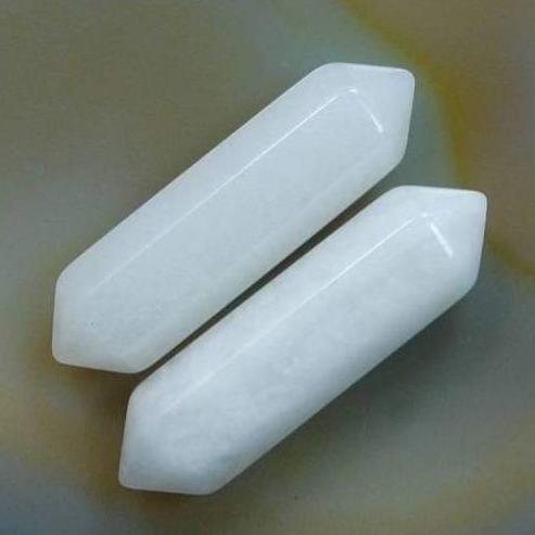 Natural White Jade double gemstone wand double chakra Healing crystal hexagonal Stone 