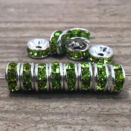Olive Czech Crystal Rhinestone Silver Rondelle Spacer Beads, 100pcs 4mm 5mm 6mm 8mm 10mm, beadig, jewelry making, Craft Supplies, Findings 