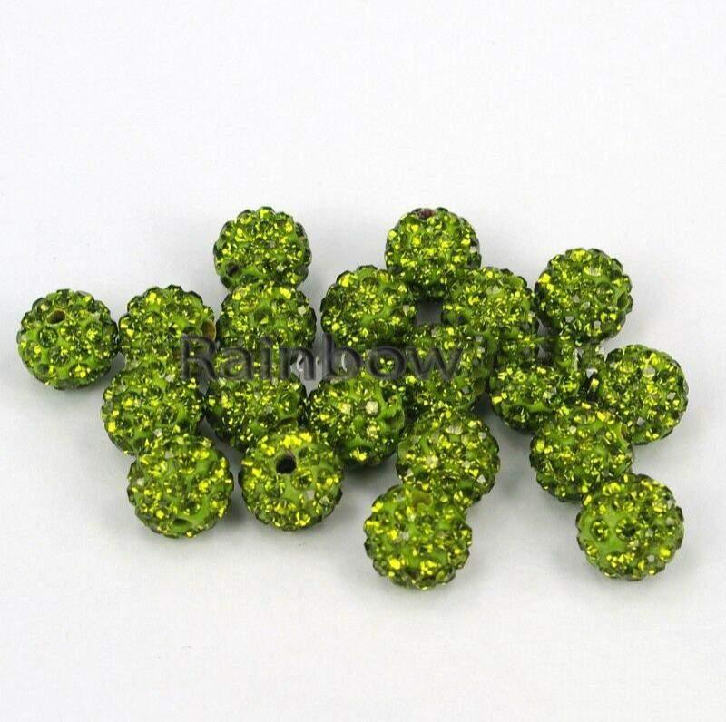 olivine Green Crystal Rhinestone Round Beads, 6mm 8mm 8mm 10mm 12mm Pave Clay Disco Ball Bead Chunky Bubble Gum Bead, Gumball Acrylic Beads 