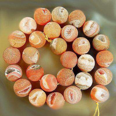 Orange Matte Frosted Druzy Quartz Natural Beads, 10-14mm 15.5'' strand 