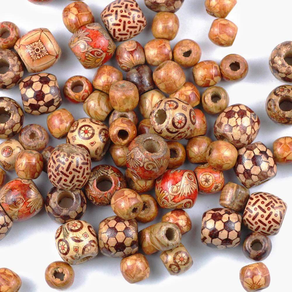 Painted Wooden Round Vintage Beads, Big Hole Fit Charm European DIY 9*10/16*17mm 100pcs 