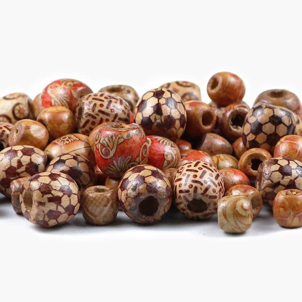 Painted Wooden Round Vintage Beads, Big Hole Fit Charm European DIY 9*10/16*17mm 100pcs 