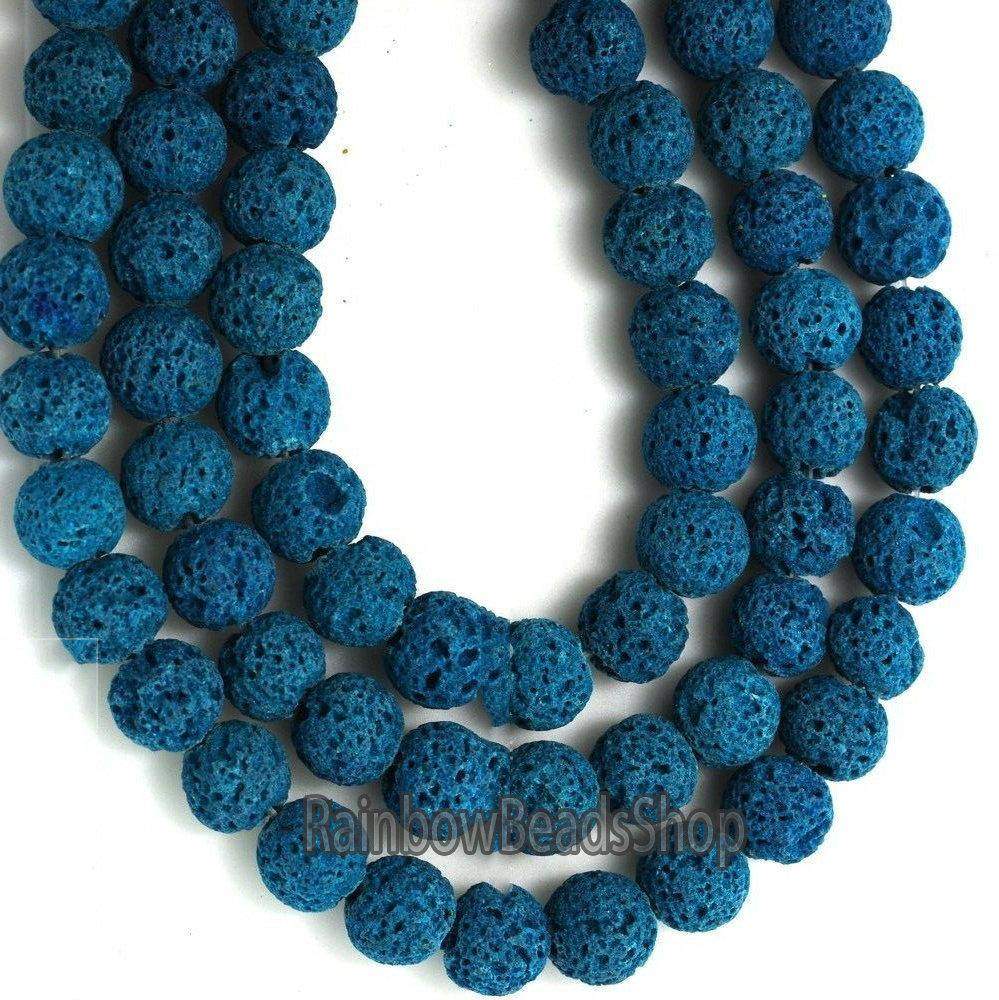 Peacock Blue Lava Beads Volcanic Round Gemstone, 8-12mm, 15.5'' strand 