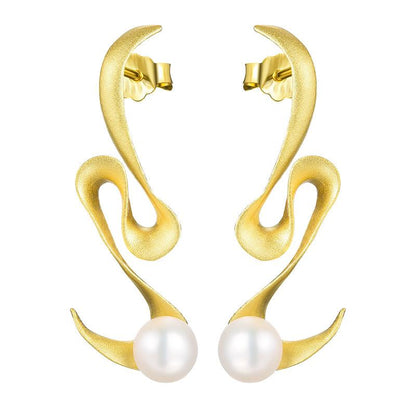 Pearl Spiral Curved Earrings 