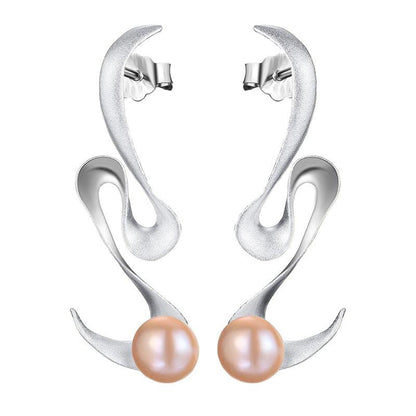 Pearl Spiral Curved Earrings 