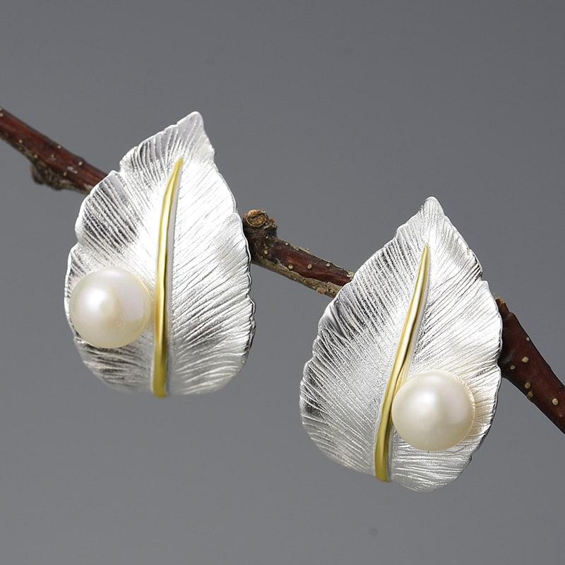 Pearl Unusual Leaf Stud Earring 