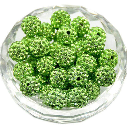 Peridot Crystal Rhinestone Round Beads, 6mm 8mm 8mm 10mm 12mm Pave Clay Disco Ball Beads, Chunky Bubble Gum Beads, Gumball Acrylic Beads 