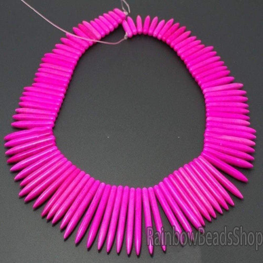 Pink Howlite Stick Spike Beads, 20x48mm , 16'' strand 