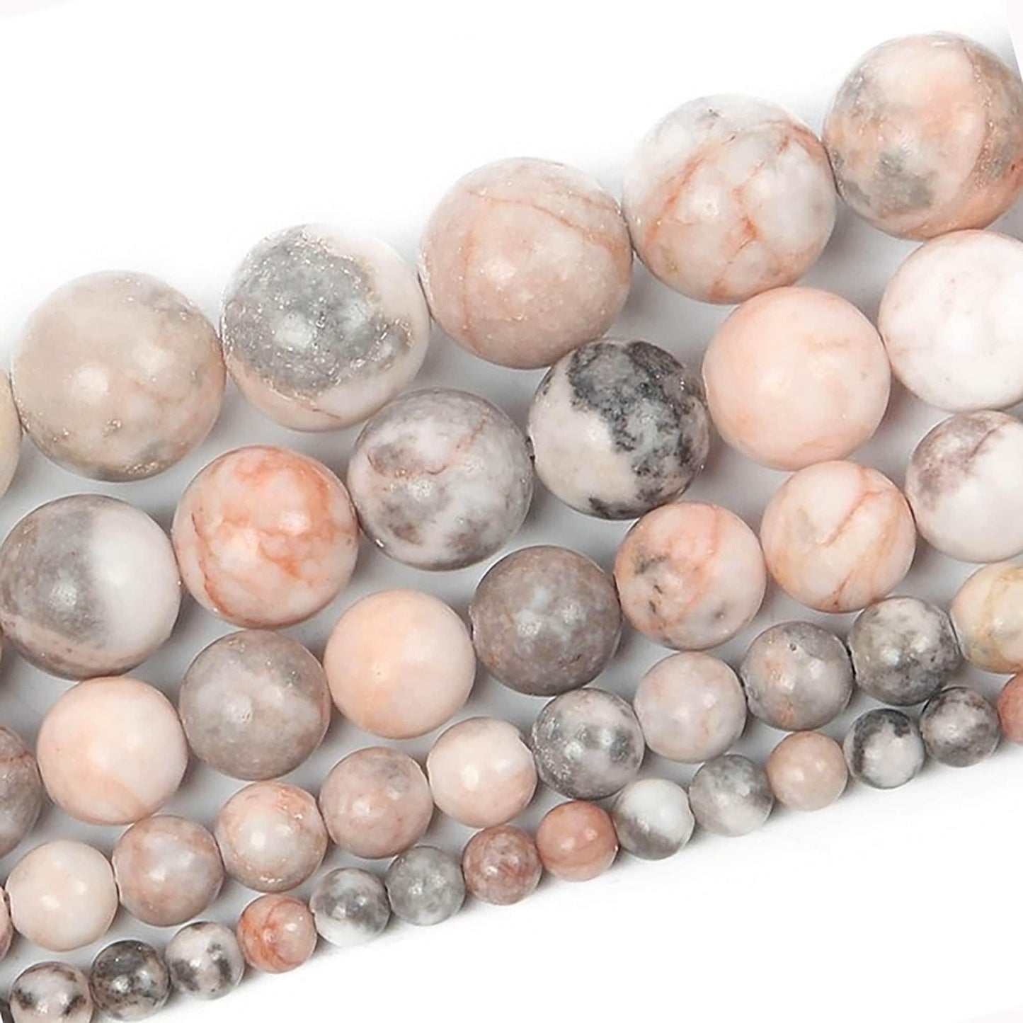 Pink zebra jasper round bead, 4-10mm stone 15.5'' full strand 