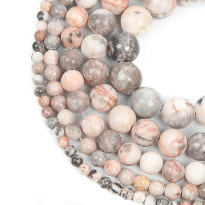 Pink zebra jasper round bead, 4-10mm stone 15.5'' full strand 