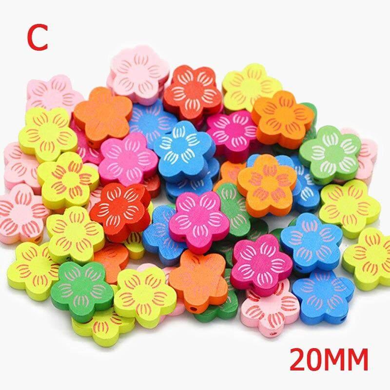 Plum Blossom Flower Wood Beads, Mixed Color Loose Beads 12/15/20mm 