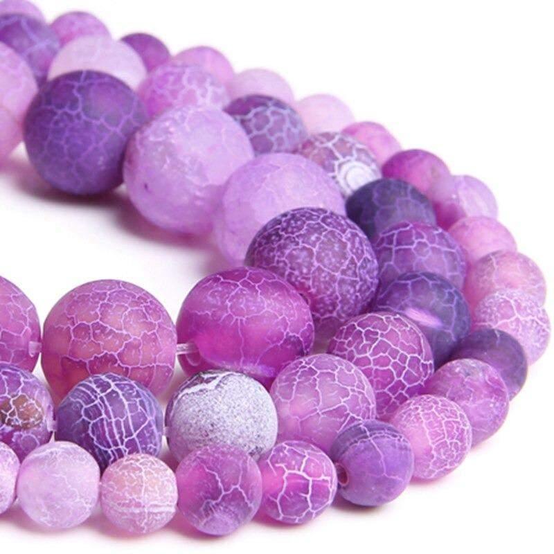 Purple Fire Crackle Agate Round Beads, Matte frosted 4-16mm, 15 strand 