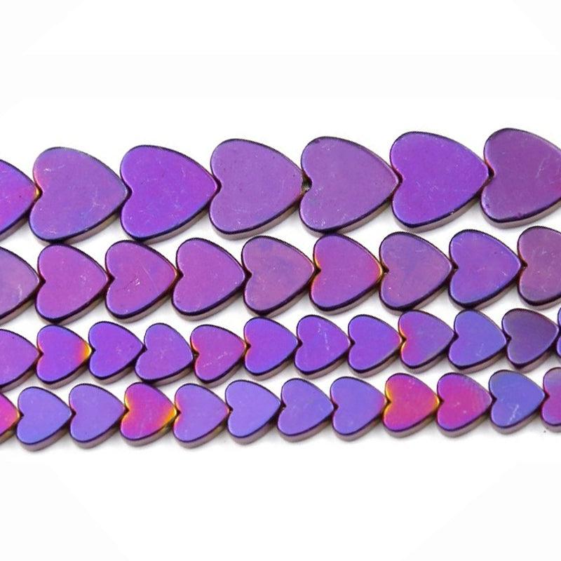 Purple  Flat Heart Hematite Gemstone Beads, 4-10mm, 15.5'' strand 