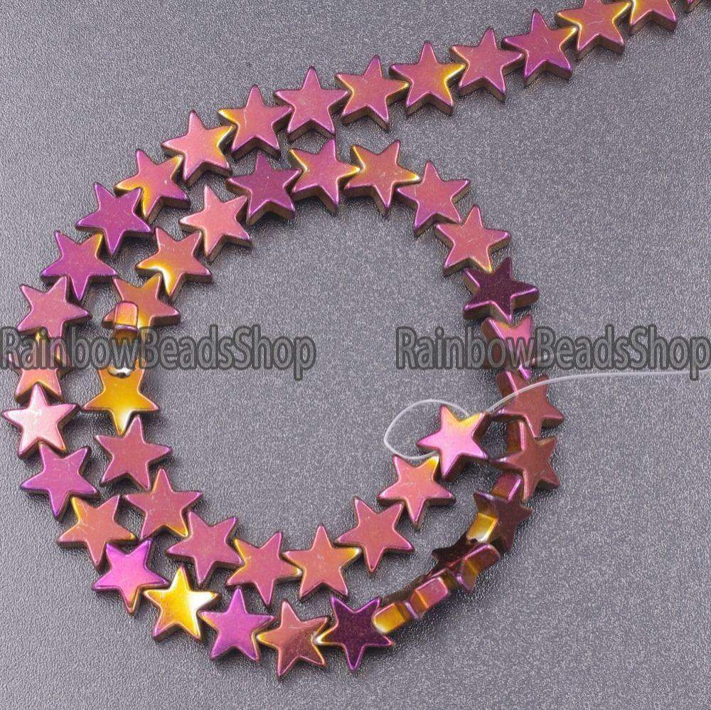 Purple Flat Star Hematite  beads, 4- 10mm, 16'' strand 