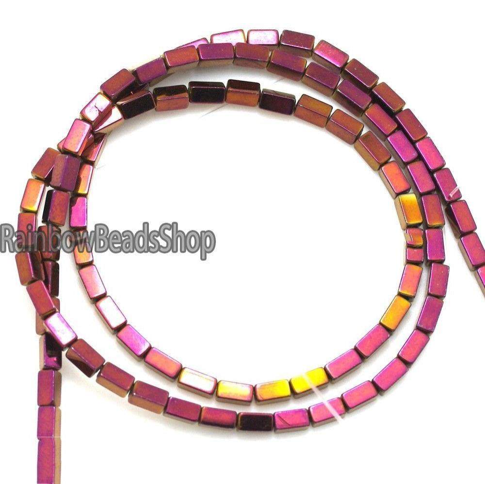 Purple hematite rectangle bead 2x4mm,  16'' inch. strand 