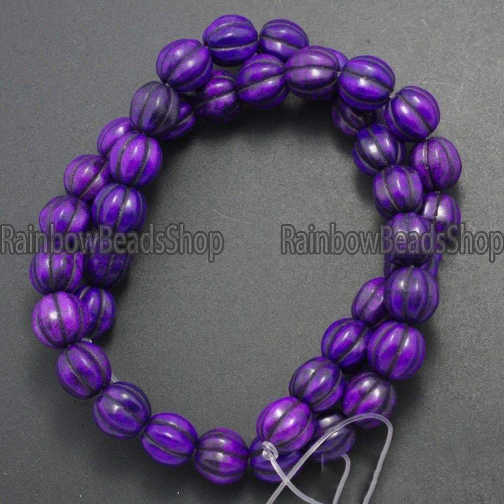 Purple Howlite Pumpkin Round beads, 10-14mm, 16'' strand 
