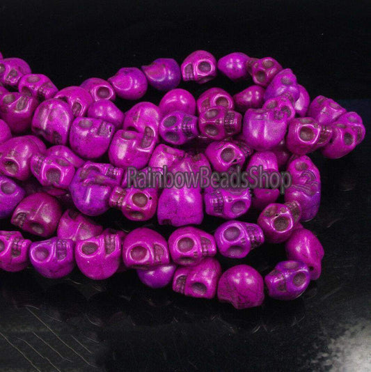 Purple Howlite Skull Side Ways Beads, 12x13mm, 16'' strand 