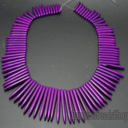 Purple Howlite Stick Spike Beads, 20x48mm, 16'' strand 