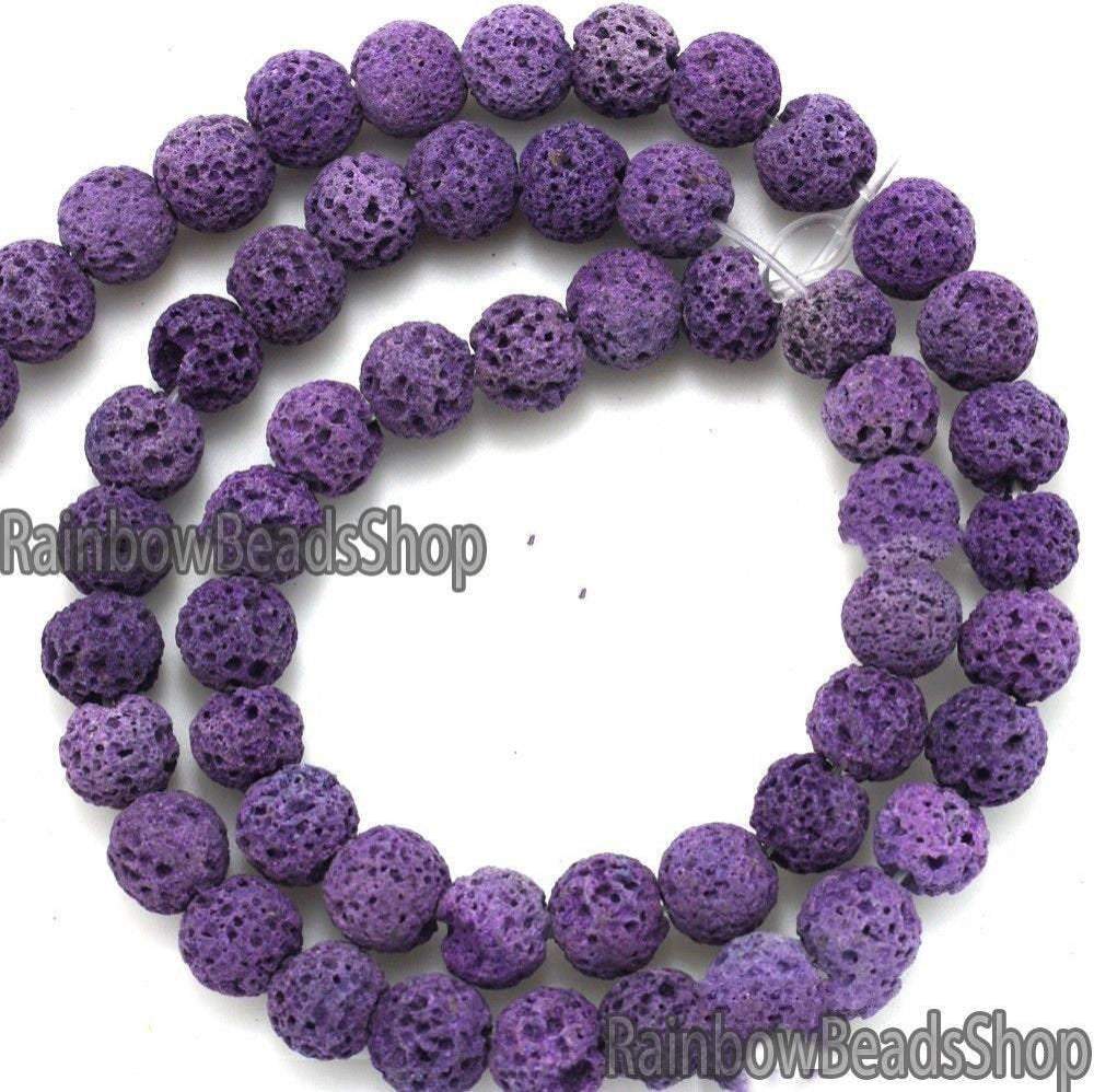 Purple Lava Beads Volcanic Round Gemstone, 8-12mm, 15.5'' strand 