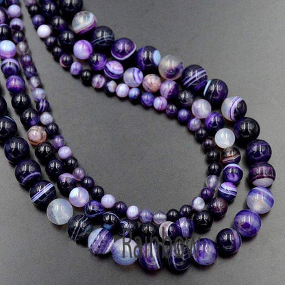 Purple Stripe Agate Beads, 4-10mm Round semi-precious 15.5 inch strand 