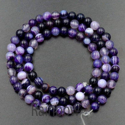 Purple Stripe Agate Beads, 4-10mm Round semi-precious 15.5 inch strand 