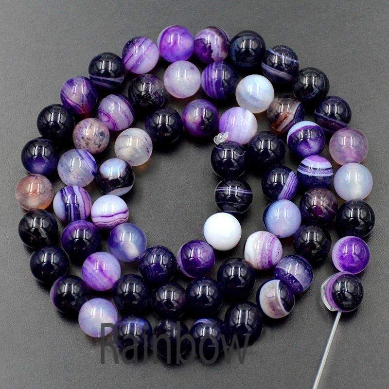 Purple Stripe Agate Beads, 4-10mm Round semi-precious 15.5 inch strand 