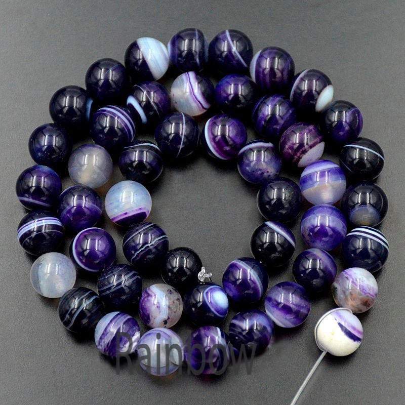Purple Stripe Agate Beads, 4-10mm Round semi-precious 15.5 inch strand 