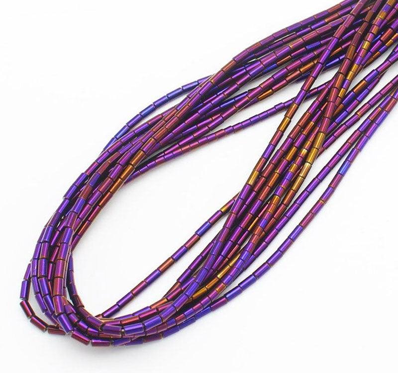 Purple Tube Hematite Beads, 2x4mm, 1x3mm, 16'' inch strand 