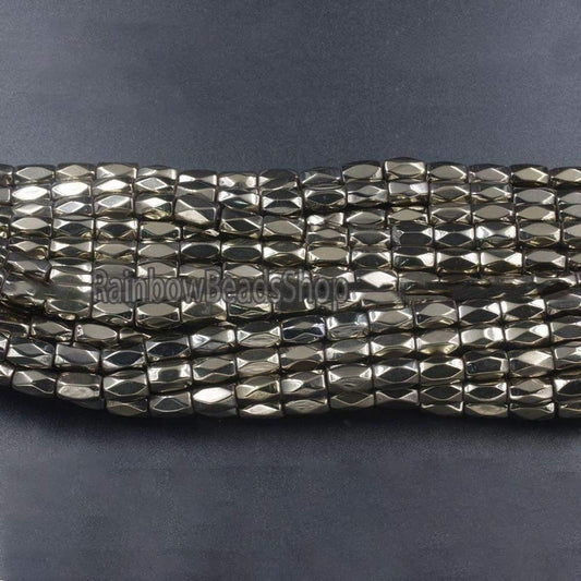 Pyrite Color Faceted Tube Hematite beads, 100pcs 5x8mm 