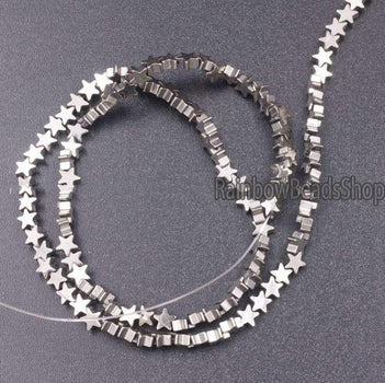 Pyrite Color Flat Star Hematite  beads, 4- 10mm, 16'' strand 