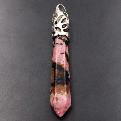 Red Black Rhodonite healing point chakra silver, gold pendant bead, Gemstone Rock Crystal healing Stone, focal bead 58mm 