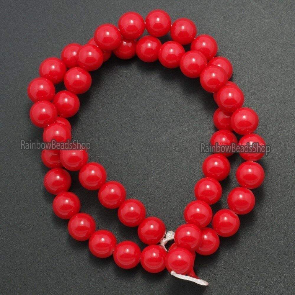 Red Coated Czech Glass Pearl Smooth Round Beads,  4-16mm 
