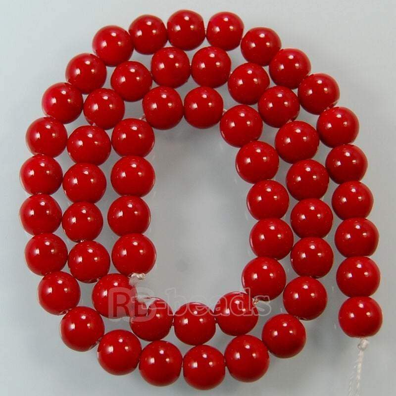 Red Coated Czech Glass Pearl Smooth Round Beads,  4-16mm 