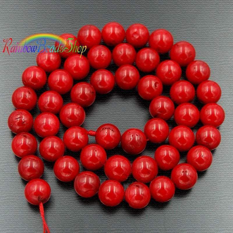 Red Coral Gemstone Beads, Round, 15.5'' Full Strand,  4-12mm 