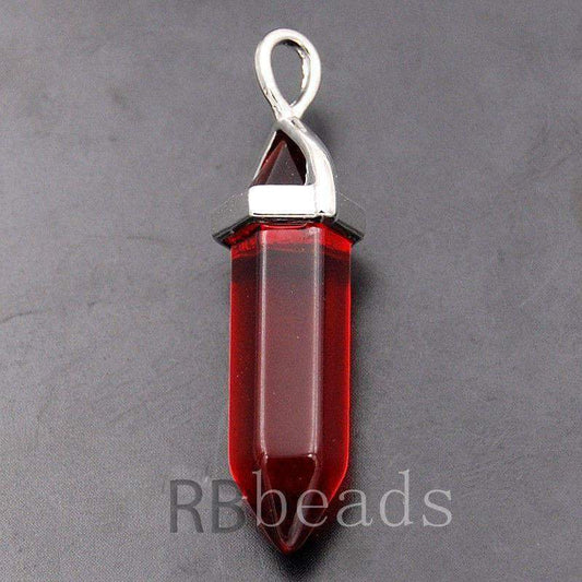 Red Glass double Terminated, Reiki Point Pendant beads, Crystal healing Chakra Stone bead Rock chakra pendant 