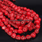 Red Howlite Skull Side Ways Beads, 12x13mm Carved Stone, 16'' strand 