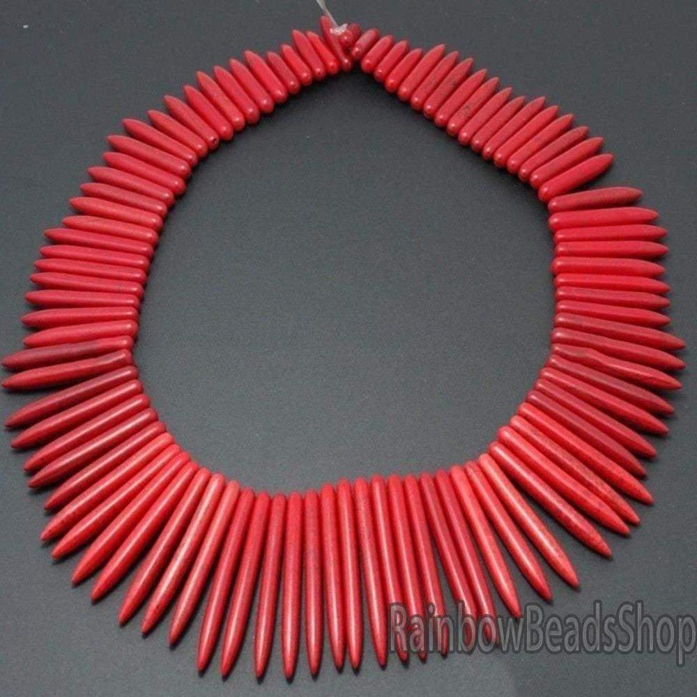 Red Howlite Turquoise Stick Spike Beads, 20x48mm , 16'' strand 