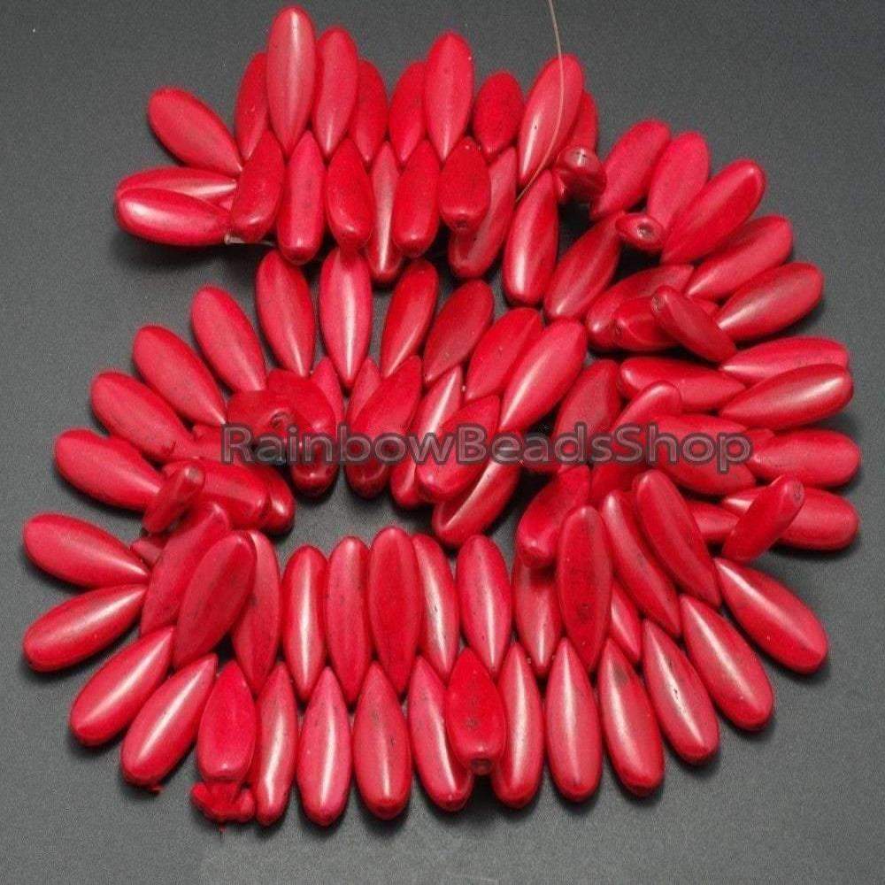 Red Howlite Turquoise Teardrop Beads, 10x24mm Top Drilled, 16'' strand 