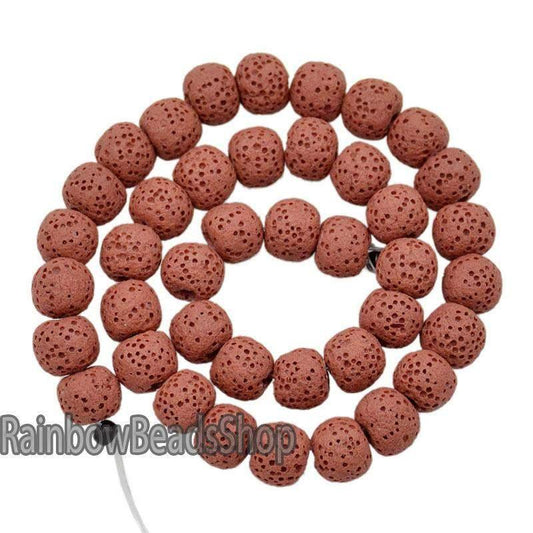 Red Lava Volcanic Beads, Natural Round Gemstone, 8-12mm, 15.5'' strand 