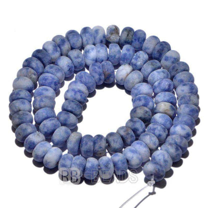 Rondelle Disk Blue Spot Jasper Beads, Smooth Matte and Faceted 