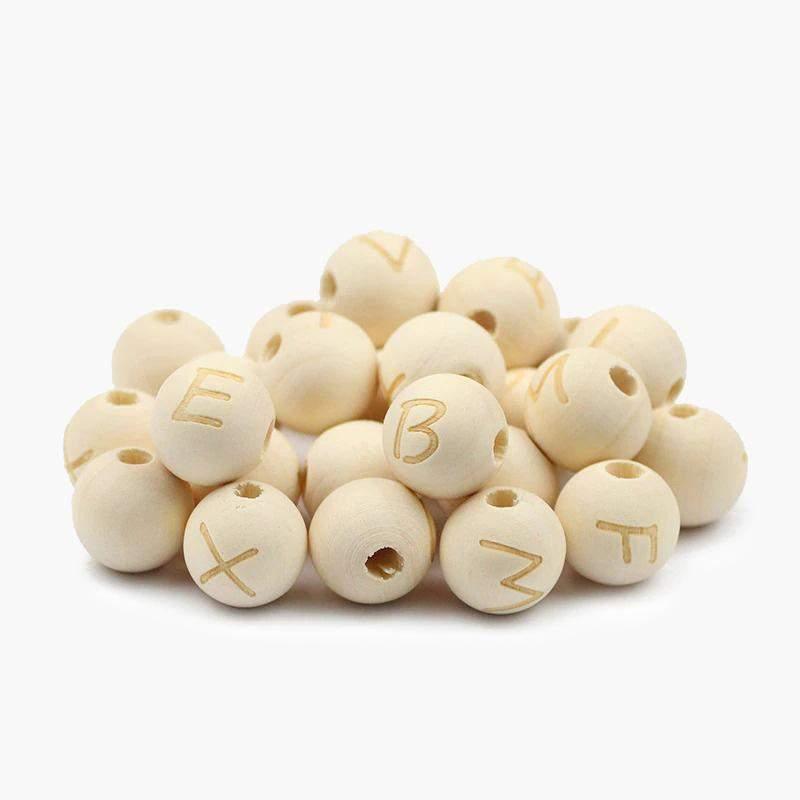 Round Alphabet Letters Wood beads, Ecofriendly Loose Beads For Jewelry Making 50pcs 14mm 