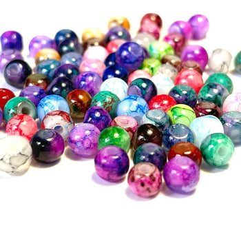 Round Coated Patterns Opaque Glass Beads, 4mm 6mm 8mm 10mm Loose Spaced Beads, for Jewelry Making DIY Crafts Findings 