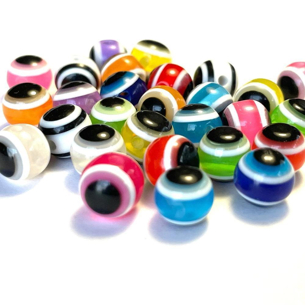 Round Hamsa Evil Eye Beads, 6mm 8mm 10mm 12mm Stripe Resine Evil Eye Beads, God's Eye, Resin Beads, Blue, Green, Red, mixed, Purple 