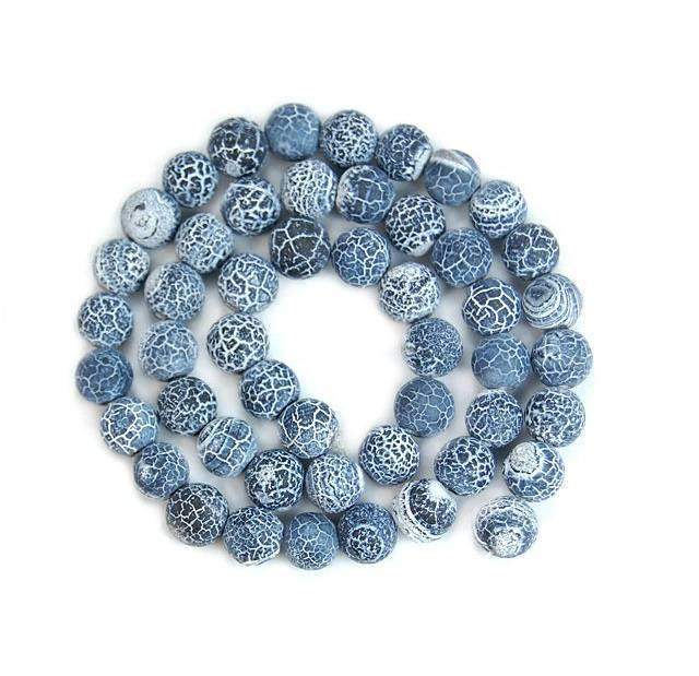 Round Matte Frosted Black Fire Crackle Agate beads, 4-14mm 15.5 strand 